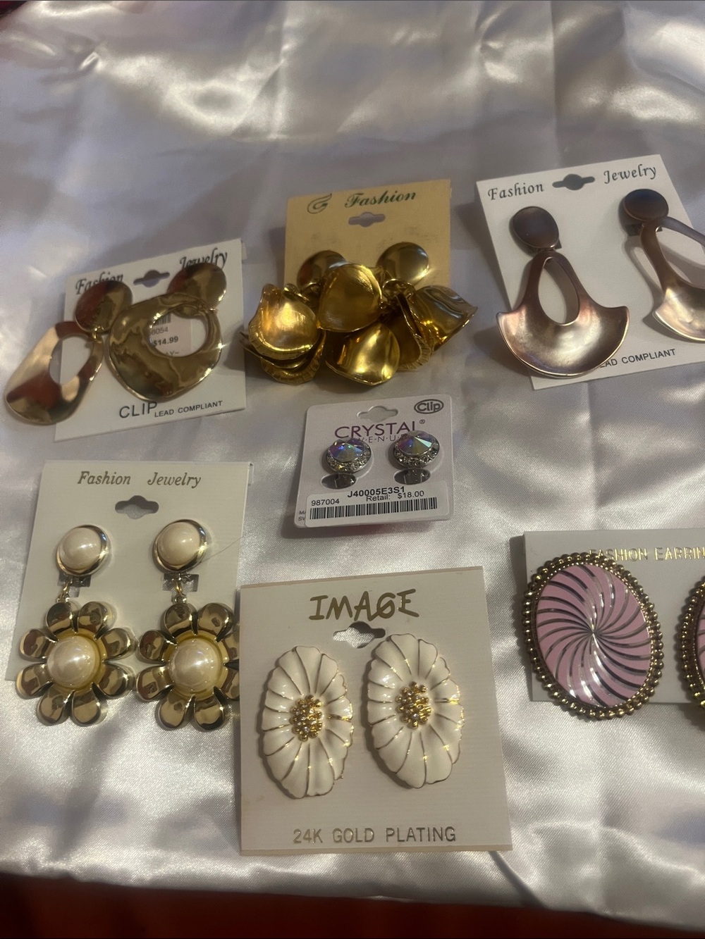 Crystal & Fashion Jewelry Mixed Earrings Set in Gold, White, Pink